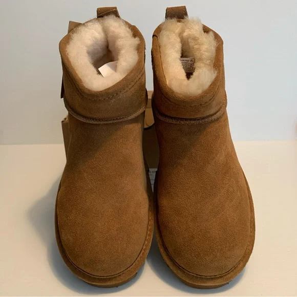 BearPaw Women’s Size 6 Hickory II Brown Suede & Wool Lined Boots Ankle Booties - Picture 2 of 12